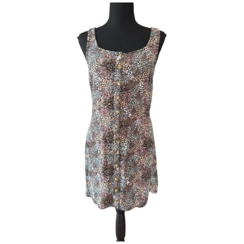 Sleeveless Button-Front Floral Print Tank Top Dress - Multicolor Size Medium